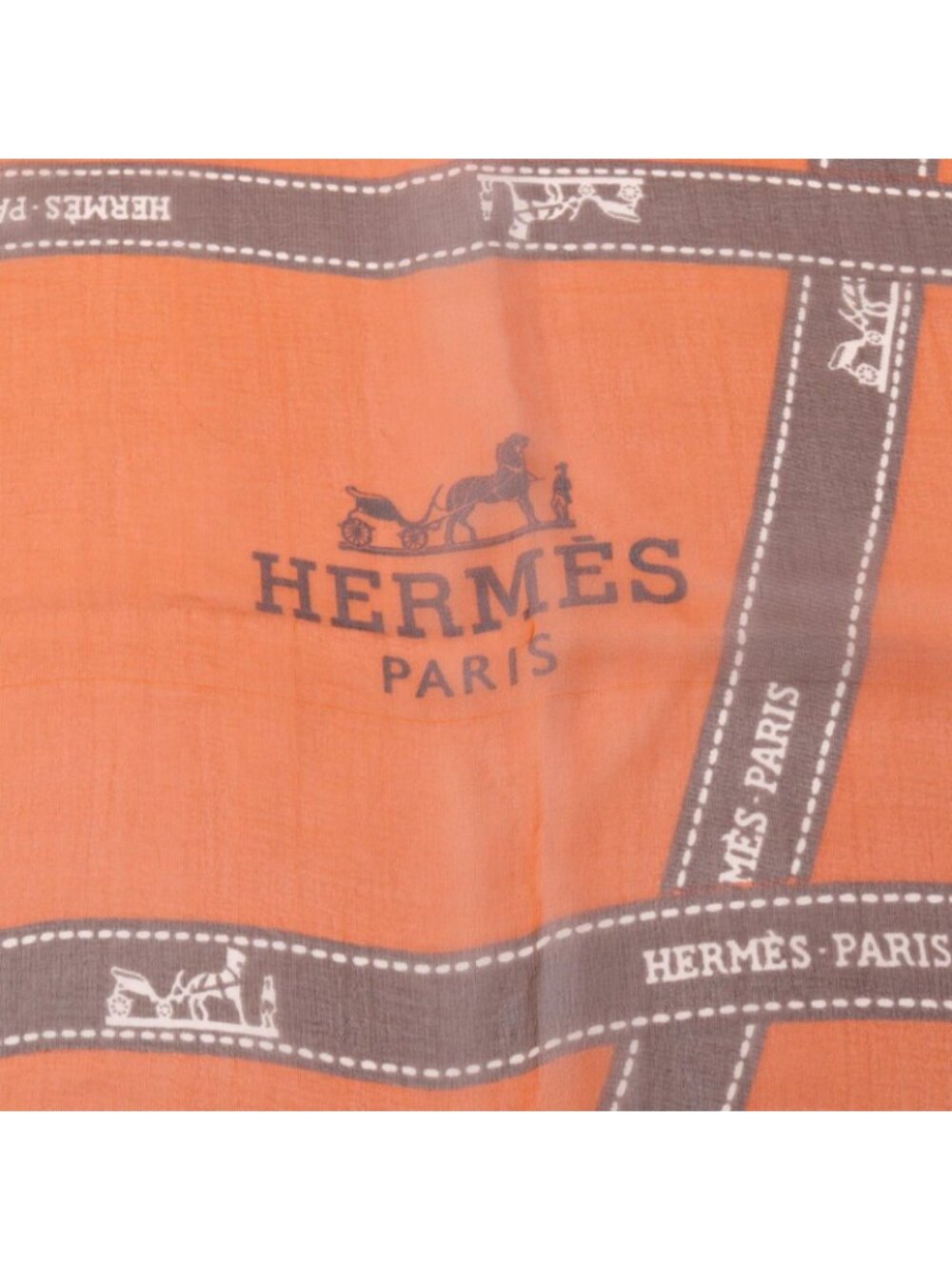 Hermes Scarf Carre Geant 140 Silk Muslin Bolduc Orange Ribbon Pattern - Picture 5 of 9